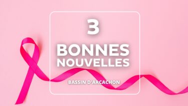 ruban rose sur fond rose avec inscription "3 bonnes nouvelles"