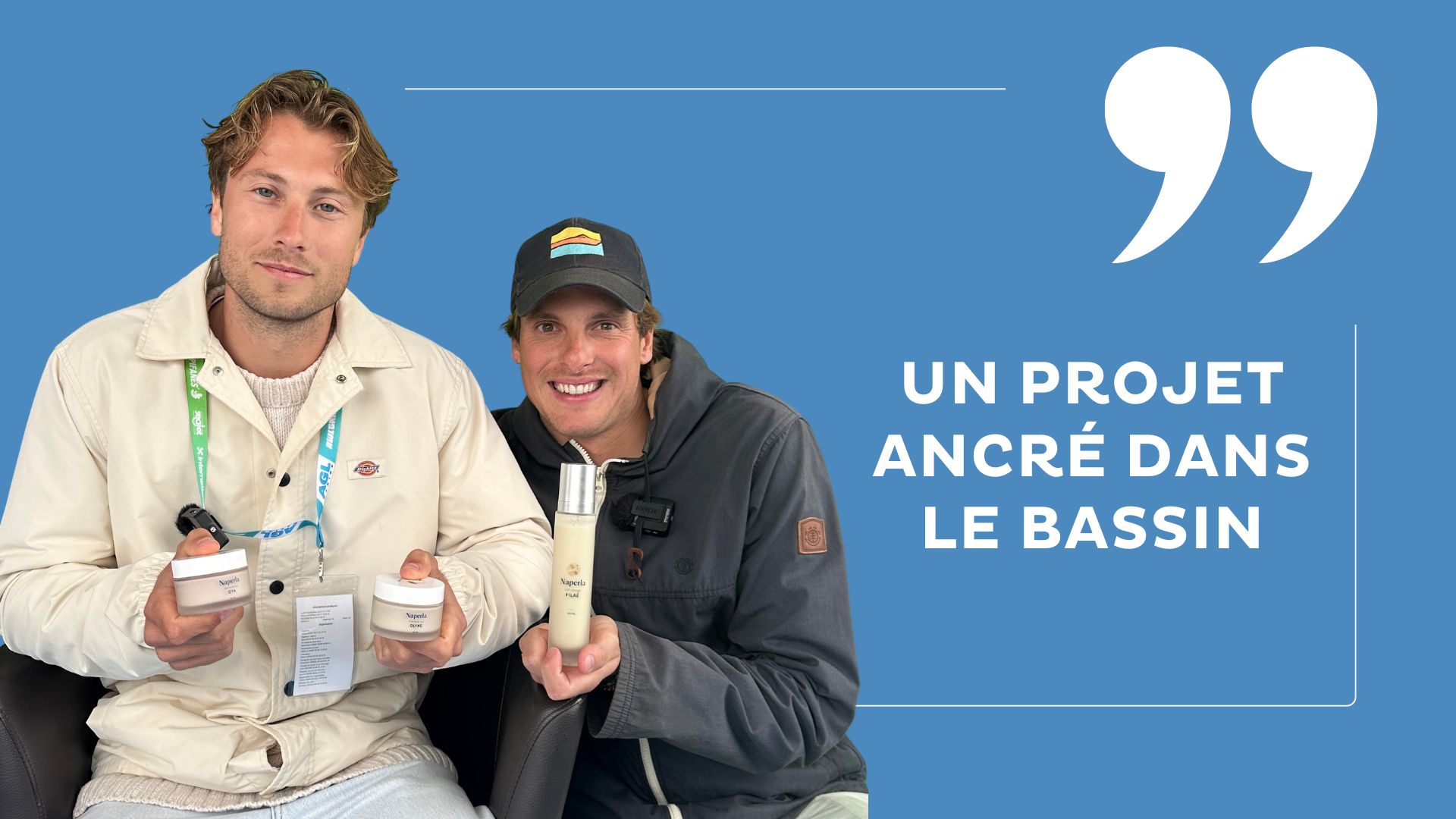 Guillaume Rouvin et Alexis Naperlo lance leur société de cosmétique. Image sur fond bleu