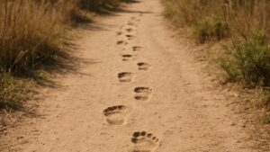 image d'illustration générée par IA pour montrer des empreintes de pas sur un chemin