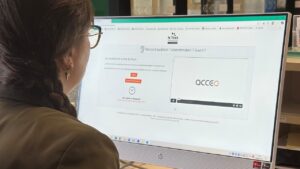 Une dame devant un ordinateur