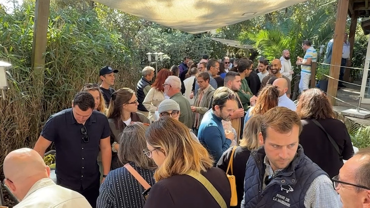 une foule de monde vu d'en haut dans un jardin