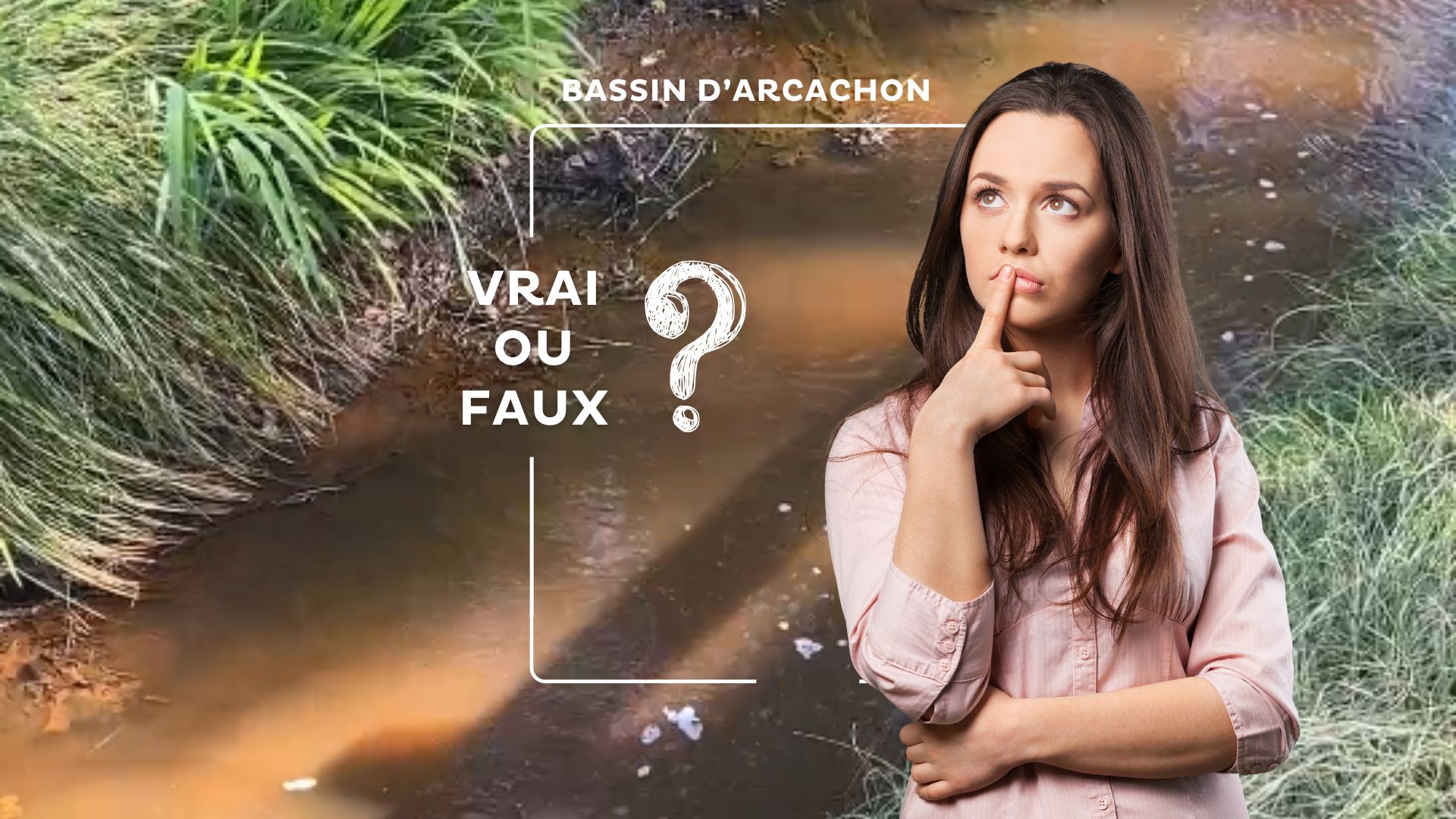 Une jeune femme en rose s'interroge. en arrière plan : un fossé