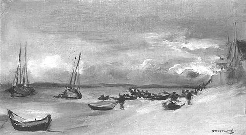 peinture de Manet, bateau échoués sur la plage