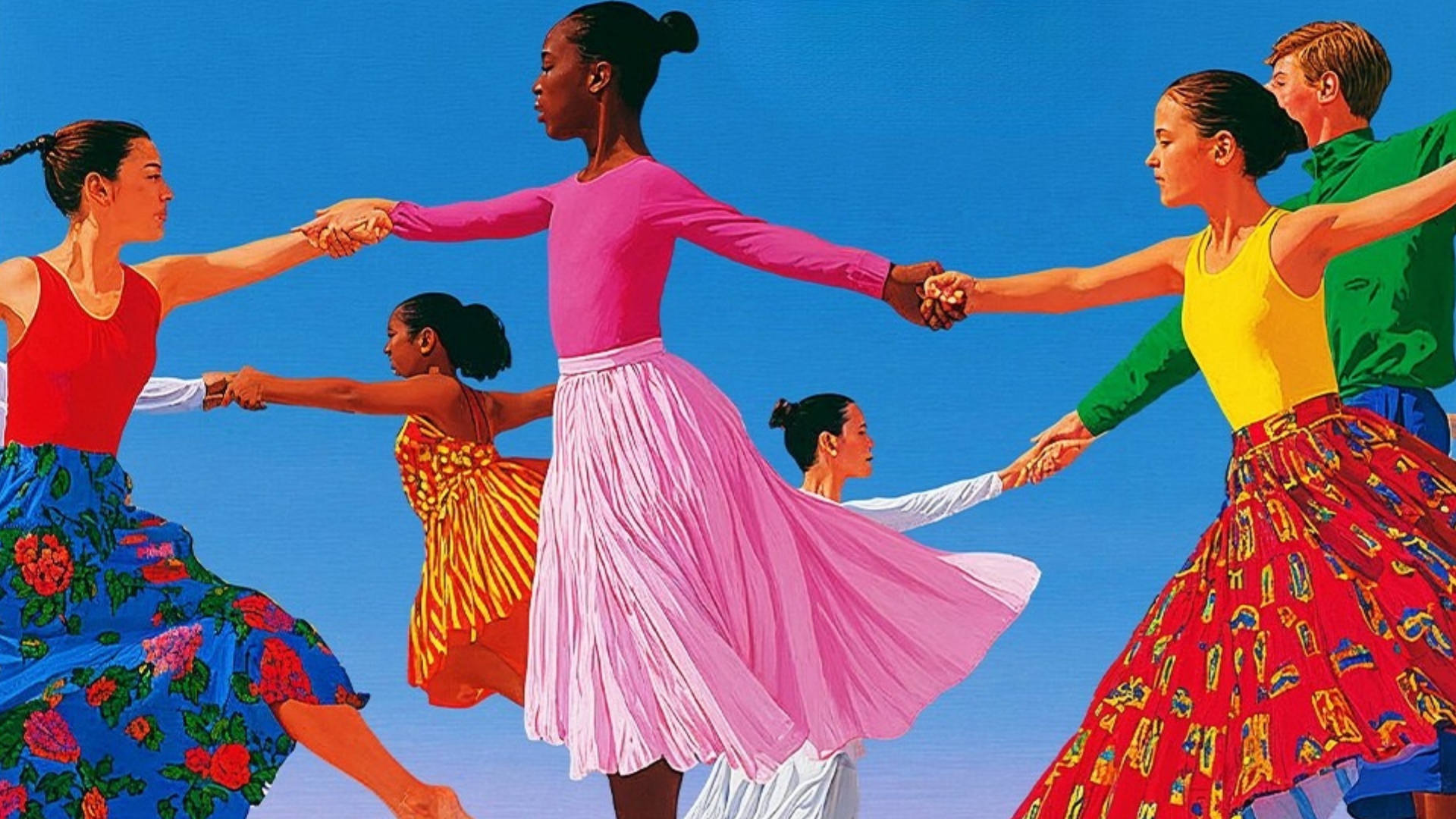 dessin de personnes en train de danser sur un fond bleu