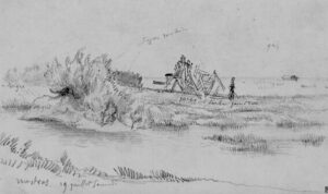Croquis en noir et blanc d'un paysage de campagne