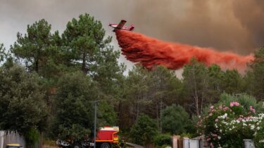 un largage de produit rouge retardant sur un feu de foret