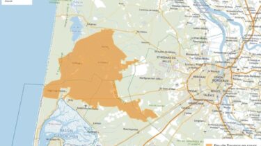 carte de la giornde avec une zone orange marquant la zone incendiée